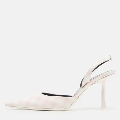 Pre-owned Alexander Wang Size 38 Pink/white Gingham Print Leather Grace Slingback Pumps