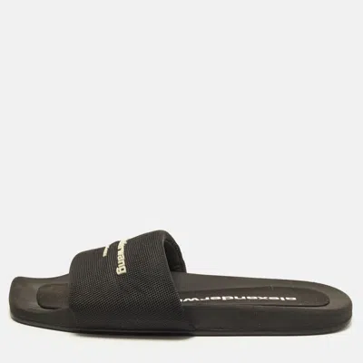 Pre-owned Alexander Wang Size 39 Black Fabric Logo Flat Slides