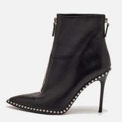 Pre-owned Alexander Wang Size 41 Black Leather Studded Pointed Toe Ankle Length Boots