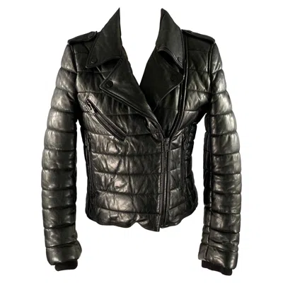 Pre-owned Alexander Wang Size 8 Black Leather Quilted Puffer Moto Racer Jacket
