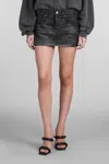 Alexander Wang Rhinestone Distressed Denim Miniskirt In Black