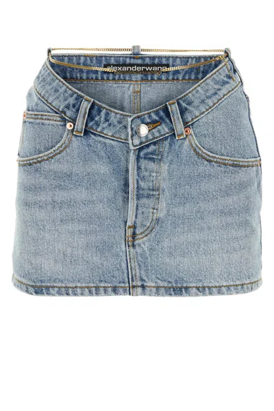 Alexander Wang V Front Skirt In Vintage Faded Indigo