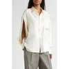 Alexander Wang Slashed Sleeve Satin Button-up Shirt In White