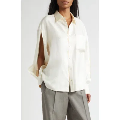 Alexander Wang Slashed Sleeve Satin Button-up Shirt In White