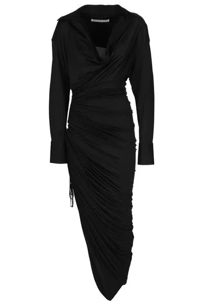 Alexander Wang Sleek And Sophisticated: Asymmetric Black Draped Dress For Women