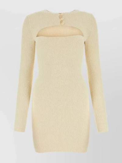 Alexander Wang Sleeved Cotton Blend Mini Dress With Front Cut-out In Cream