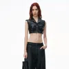 ALEXANDER WANG SLEEVELESS CROPPED WAISTCOAT IN LEATHER