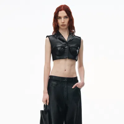 Alexander Wang Sleeveless Cropped Waistcoat In Leather In Black