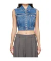 Alexander Wang Shrunken Trucker Vest In Denim In Multicolor