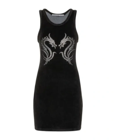 Alexander Wang Embellished Cotton Blend Tank Mini Dress In Black