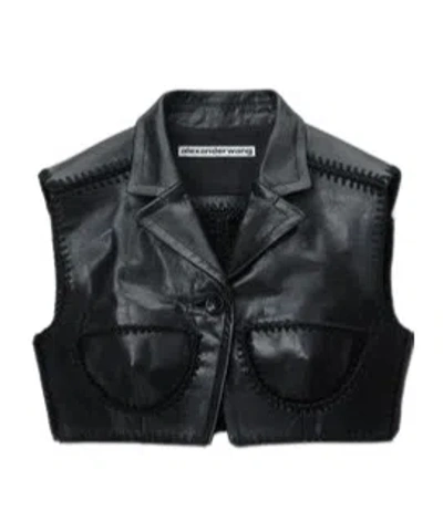 Alexander Wang Sleeveless Short Leather Vest In Black