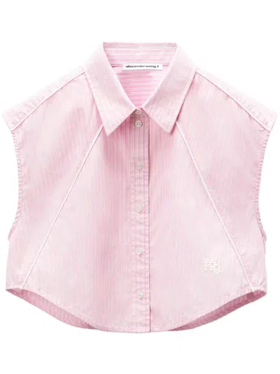 Alexander Wang Sleeveless Striped Cotton Shirt In Pink