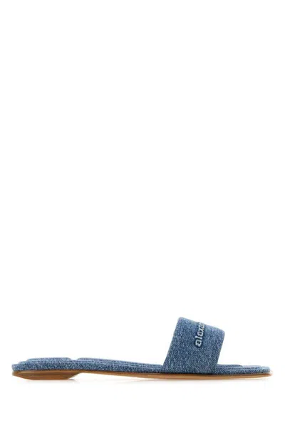Alexander Wang Flat Sole Open Toe Denim Slippers In Blue