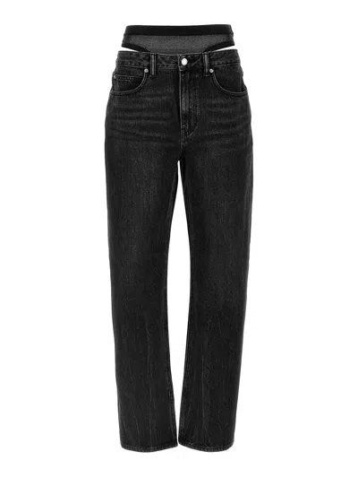 Alexander Wang Slit Hem Prestyle Hotfix Mesh Undie Jeans In Black