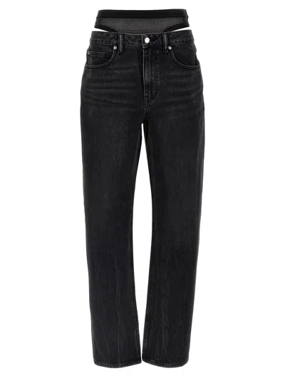 ALEXANDER WANG SLIT HEM PRESTYLE HOTFIX MESH UNDIE JEANS