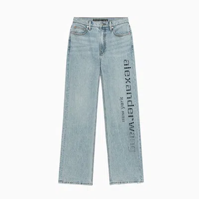 Alexander Wang Slouch Cut Out Embroidery Logo Jeans In Light Blue