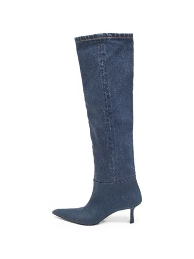 Pre-owned Alexander Wang Slouch Knee-length Denim Heeled Boots In Blue