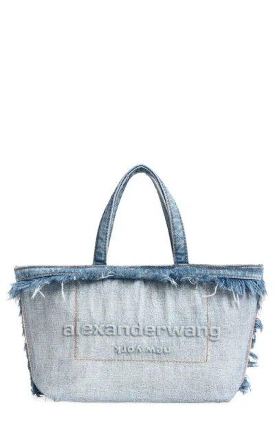 Alexander Wang Small Punch Frayed Denim Tote In Blue