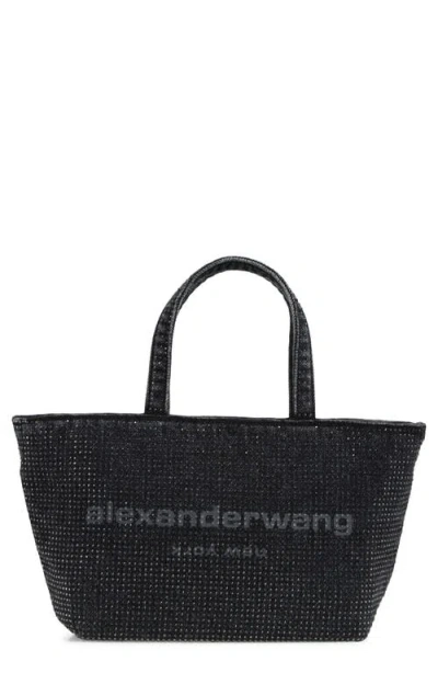 Alexander Wang Small Punch Hotfix Denim Tote In Grey Aged