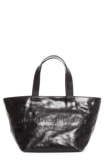 Alexander Wang Small Punch Logo Crinkled Leather Tote In Black
