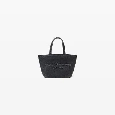 Alexander Wang Small Punch Tote In Cotton Denim In Grey Aged