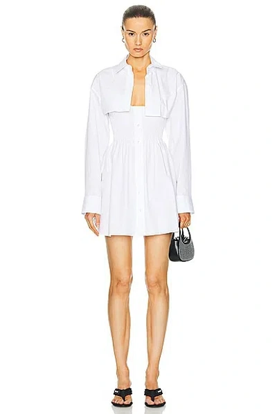 Alexander Wang Smocked Mini Dress With Overshirt In White