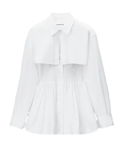Alexander Wang Smocked Mini Shirt Dress In White