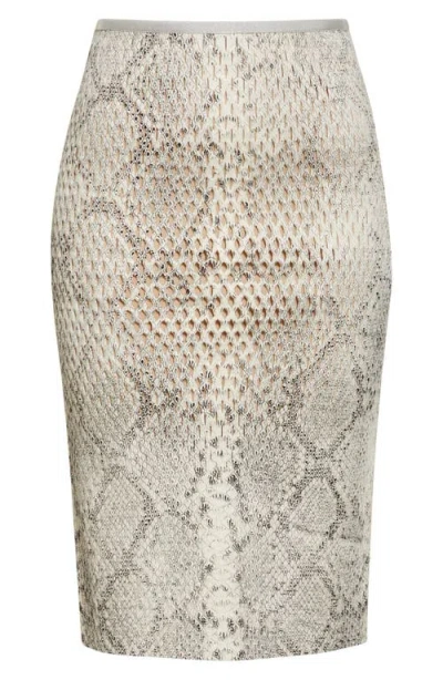 Alexander Wang Snake Embossed Mesh Leather Midi Skirt In Ivory