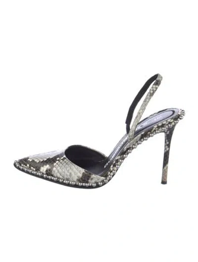 Pre-owned Alexander Wang Snakeskin Animal Print Slingback Pumps In Gray