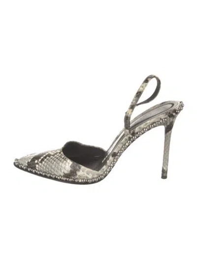 Pre-owned Alexander Wang Snakeskin Animal Print Slingback Pumps In Gray