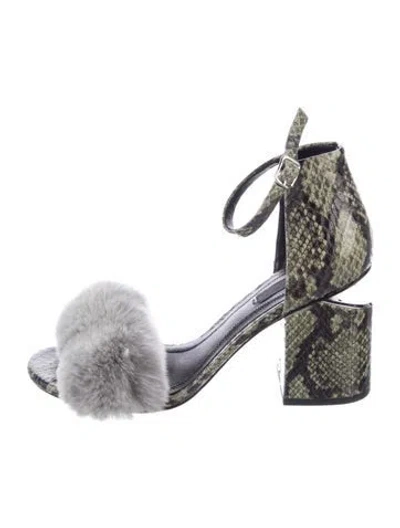 Pre-owned Alexander Wang Snakeskin Fur Trim Sandals In Green