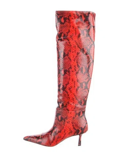 Pre-owned Alexander Wang Snakeskin Printed Boots In Red