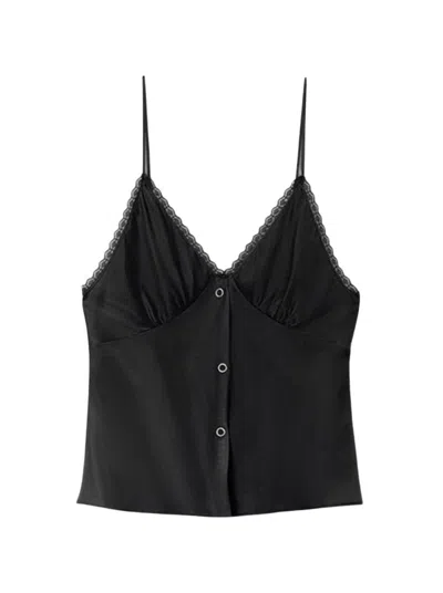 ALEXANDER WANG ALEXANDER WANG SNAP FRONT CAMI WITH LACE TRIM - BLACK