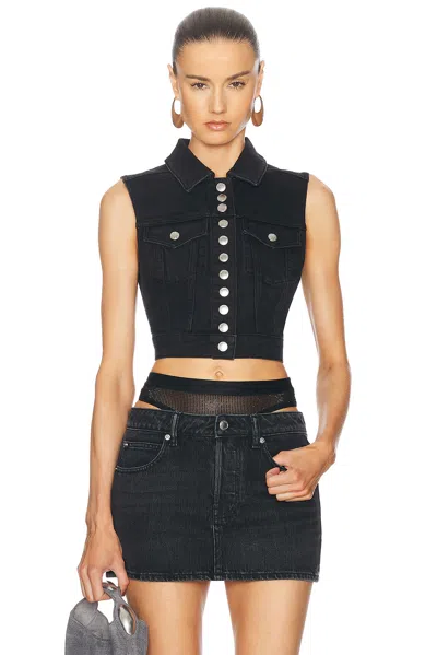 Alexander Wang Snap Front Trucker Vest Top In Washed Black