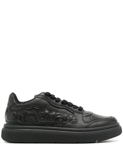 Alexander Wang Puff Pebble Leather Sneaker With Logo In Black