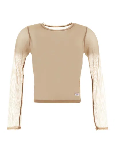 Alexander Wang Solid Mesh Long Sleeve T-shirt In Brown
