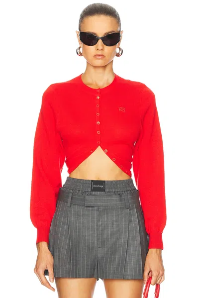 Alexander Wang Split Hem Long Sleeve Cardigan In Fiery Red