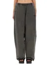 Alexander Wang Elastic Waistband Wide Leg Trousers In Gray