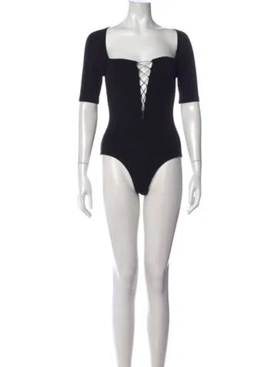 Pre-owned Alexander Wang Square Neckline Short Sleeve Bodysuit In Black