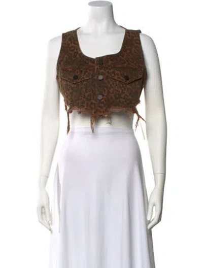 Pre-owned Alexander Wang Square Neckline Sleeveless Crop Top W/ Tags In Brown