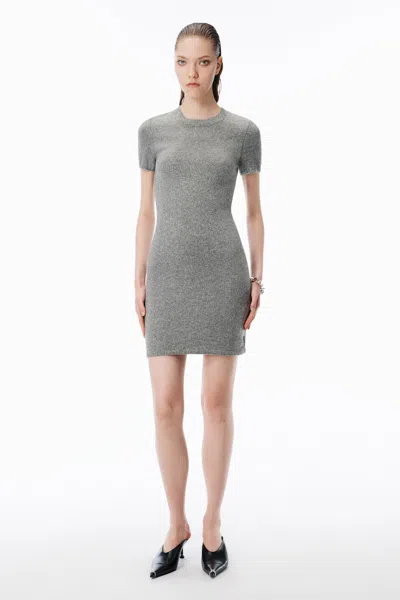 Alexander Wang Ss Crewneck Dress With Hotfix Heather Grey In Gray