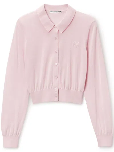 Alexander Wang Stacked-logo Cardigan In Pink