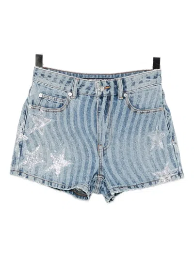 Alexander Wang Star-embellished Denim Shorts In Blue