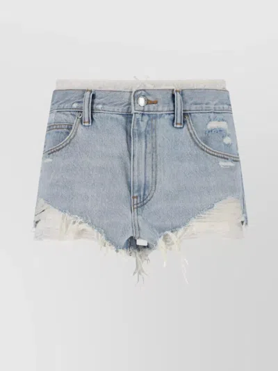 Alexander Wang Straight Denim Shorts Distressed Detailing In Blue