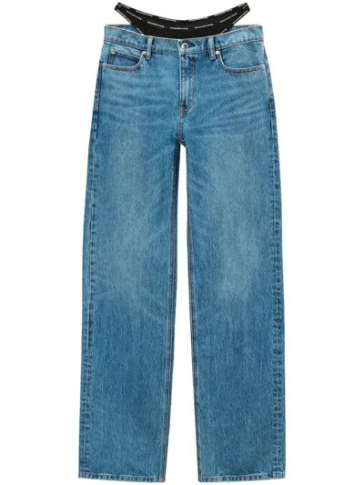 Alexander Wang Logo-waistband Straight-leg Jeans In Blue