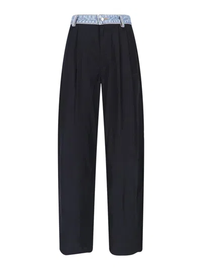 Alexander Wang Straight Trousers With Denim Detail In Black