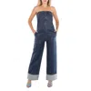 Alexander Wang Strapless Crystal-embellished Denim Jumpsuit In Blue