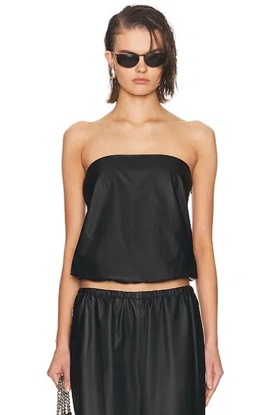 Alexander Wang Strapless Leather Bubble Top In Black