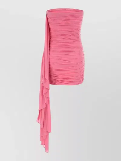 Alexander Wang Strapless Mini Dress Asymmetric Draped Ruching In Pink