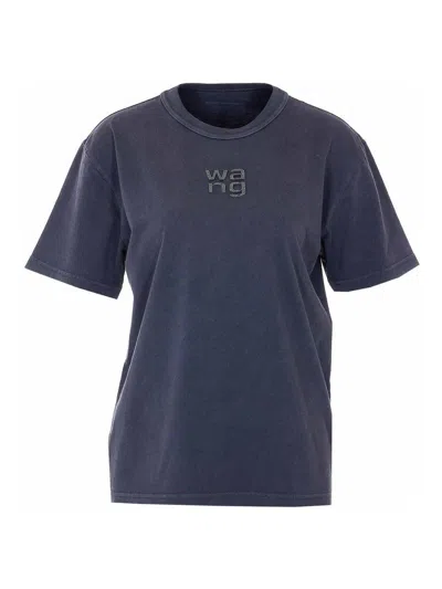 Alexander Wang Strass Logo T-shirt In Blue